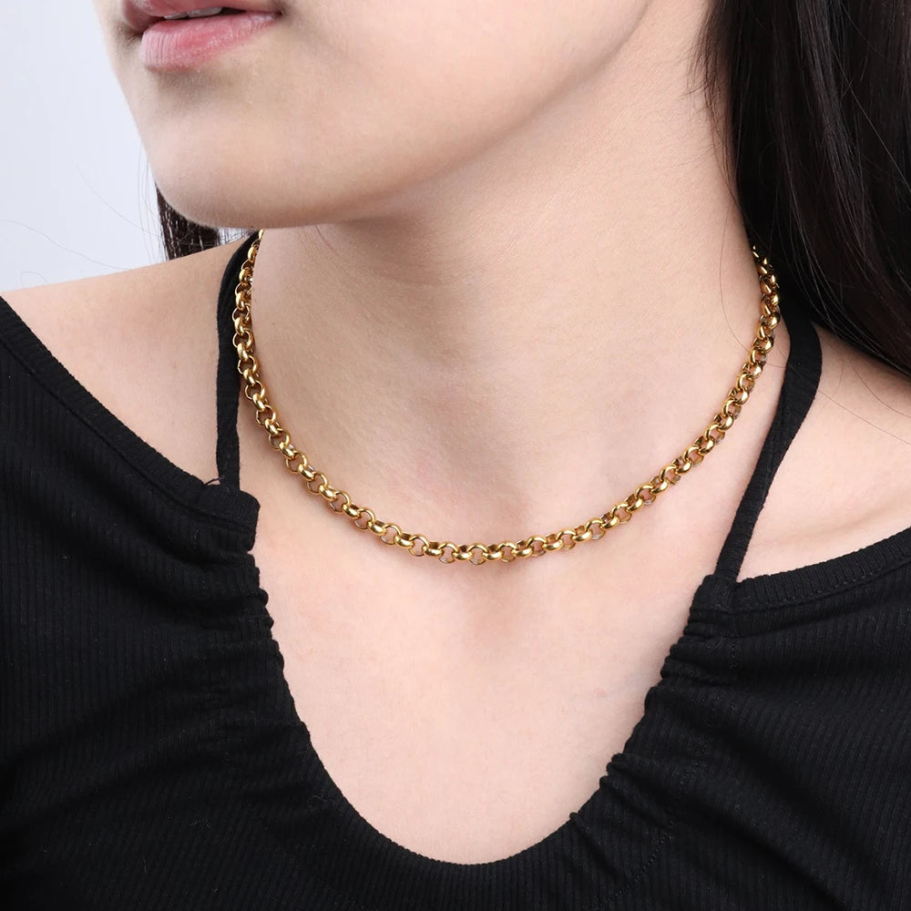 Chris April 316L Stainless Steel t bar Stacked Chunky Chain Necklace Women Jewelry