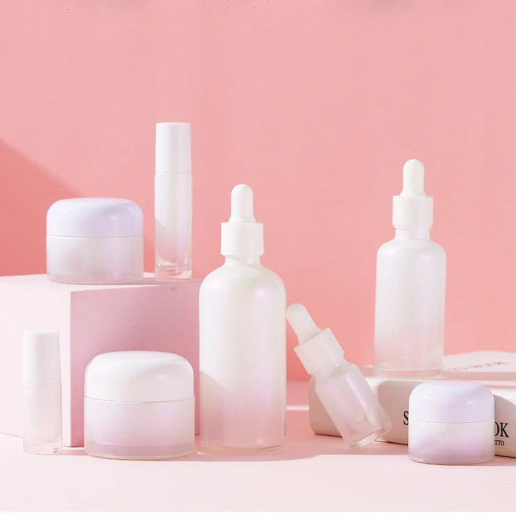 Cosmetic Packaging Essential Oil New White Cream Jar Set Round Empty White Dropper 50 ml Glass Dropper Bottle