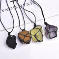 Wholesale Vintage Tiger Eye Pendant Necklace Irregular Natural Crystal Amethyst Healing Raw Stone Rough Rope Wrap Braid Gift