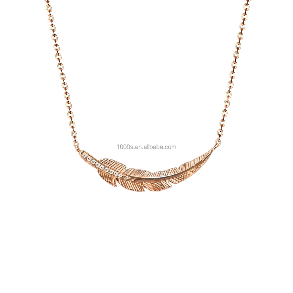 Solid 18K Real Gold Natural Diamond Necklace Wing Feather Shape Pendant Necklace Jewelry for Women Party
