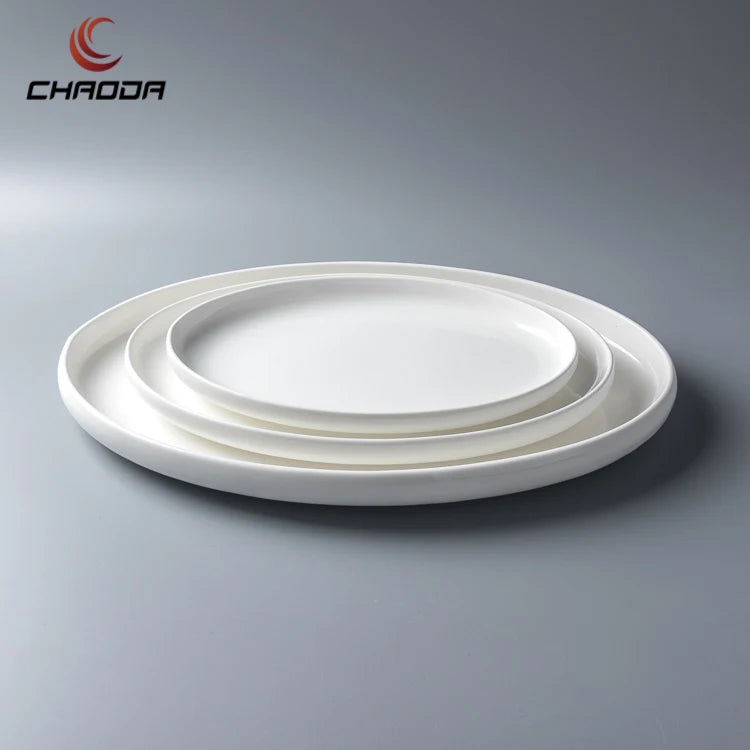 8-20 Inch Pure White Ceramic Oval Plate for Tableware Fish Big Dinner Plate and Wedding Banquet with Customize Print