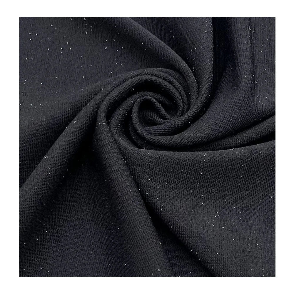 Black 4 Way Stretch Metallic Lurex Plain Dyed Glitter Nylon Knitted Jersey Fabric for Clothing Swimwear