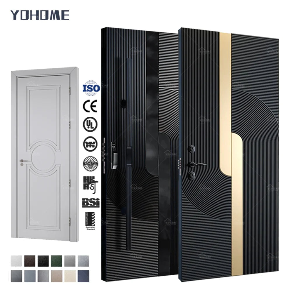 China Top Manufactures Stylish Modern Unique Gone Groove Design Decorative Premium Aluminum Security Front External Doors MegaBDM