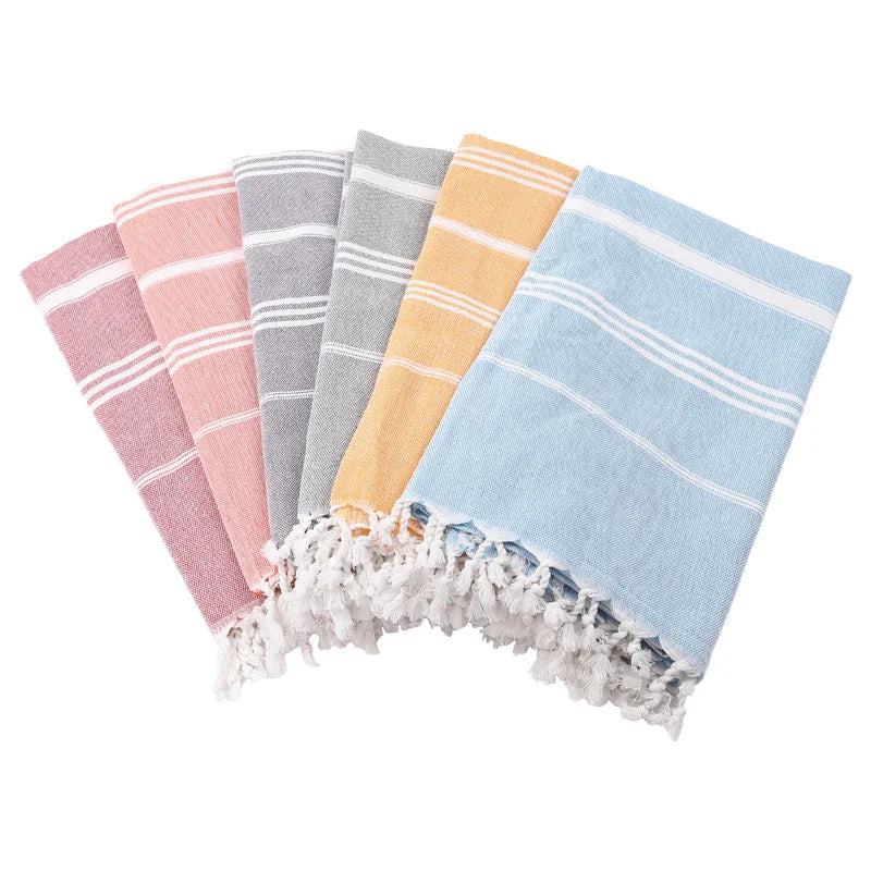 Hot Stock Rectangular Cotton Turkish Tassel Beach Towel Quick Drying Tropical Style for Home Bath Decor and Beach Use