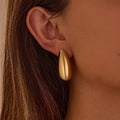 Simple Gold and Silver Color Water Drop Stud Earrings Waterproof Non Fading Stainless Steel Fashion Jewelry