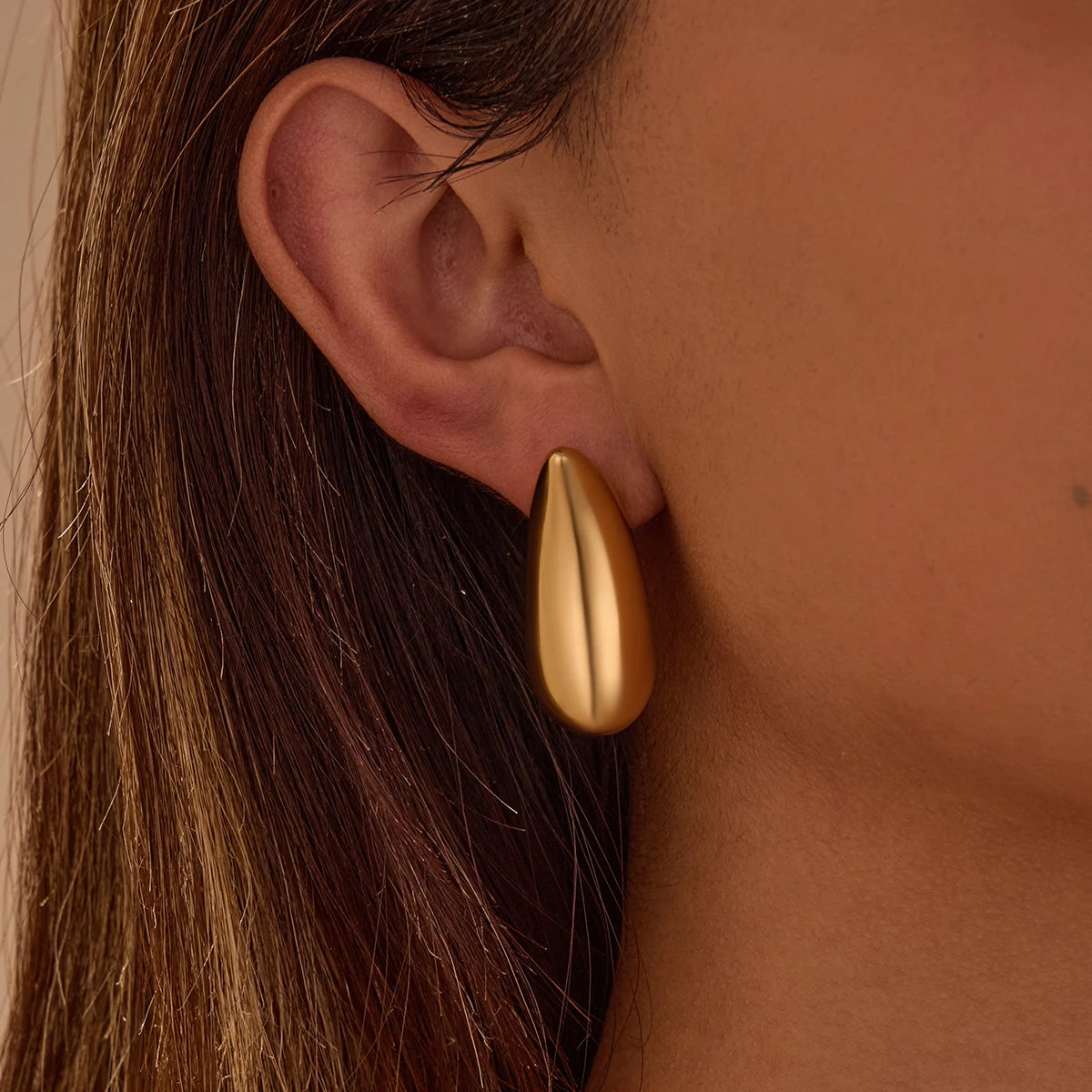 Simple Gold and Silver Color Water Drop Stud Earrings Waterproof Non Fading Stainless Steel Fashion Jewelry