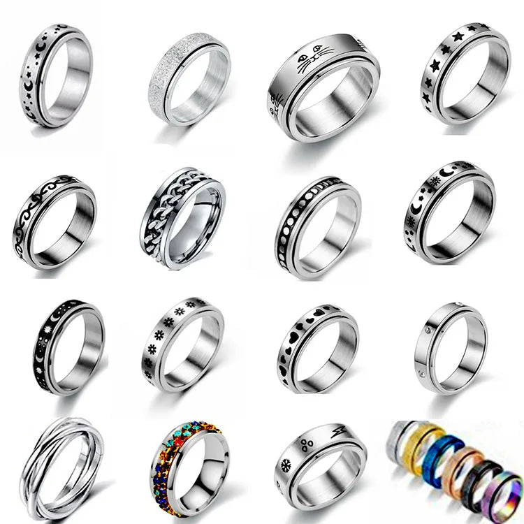 G700 Titanium Steel Man Jewelry 6/8mm Rotating Spinning Fidget Rings Fidget Anti Anxiety Ring for Men