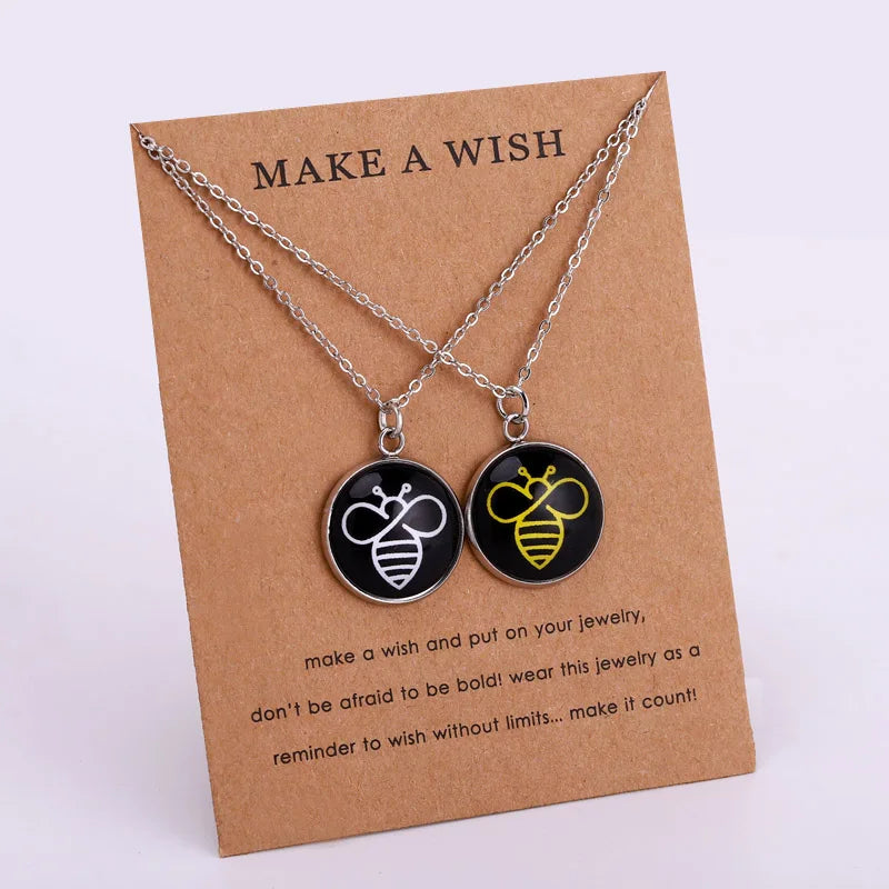 Bee Happy Happiness Necklaces Friendship Birthday Gift Bees Honeybee Bee Pendant Couple Matching Necklace