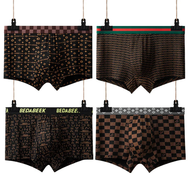 Factory Wholesale Men's Modal Fiber Large Size Breathable Print Mid-Waist Boxers Panties