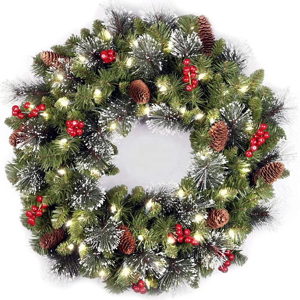 Cross-Border Christmas PVC Pine Cone Wreath Outdoor Wall Hanging Decorated with Rattan Decorative Wreaths & Swags
