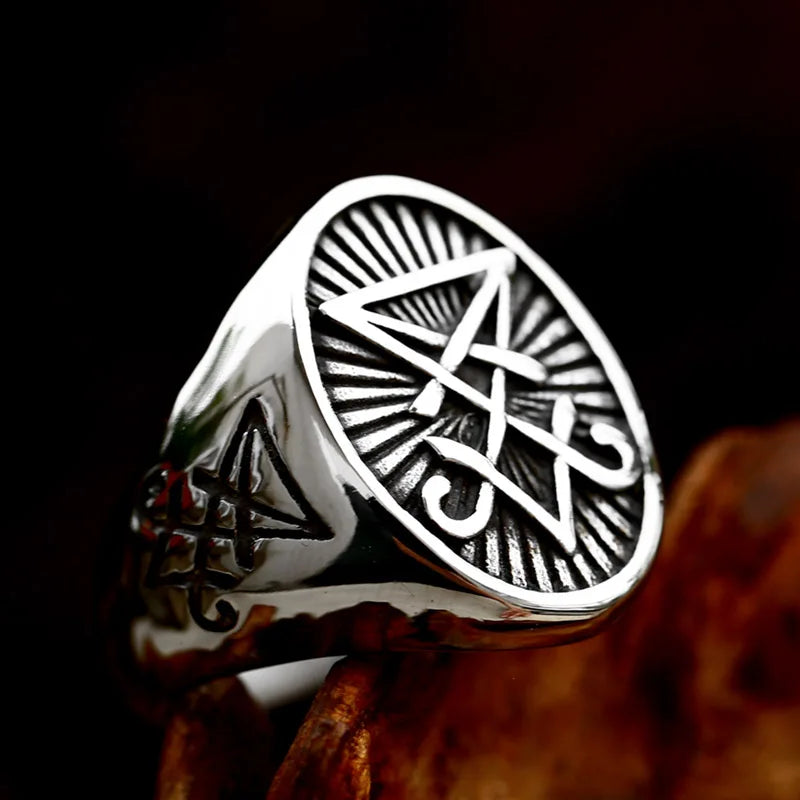 SS8-1146R Pdated Design Vintage Lucifer Satan Signet Ring Men's Ring Gothic Style Amulet Witchcraft Wicca Wholesale Jewelry