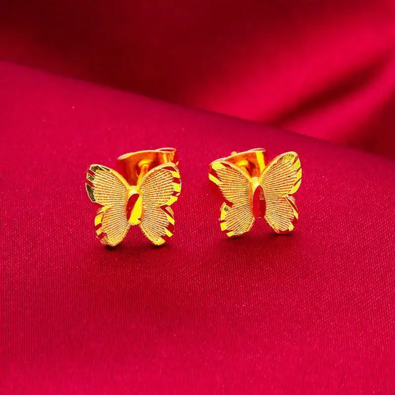 Plated Gold Fashion Butterfly Women's Stud Earrings Live Delivery Jewelry Wholesale