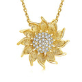Fashion Jewelry 925 Sterling Silver Gold Plated Cubic Zircon Sunflower Pendant Necklace