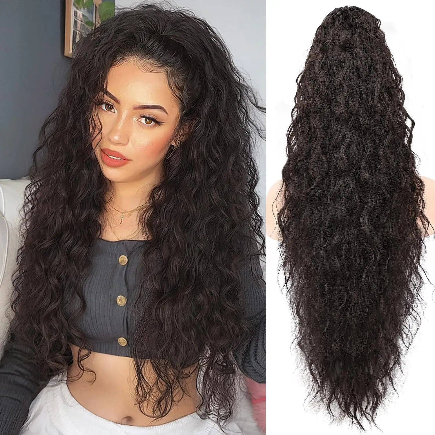Ponytail Extensions Drawstring Ponytails Hair Extension Long Curly Wavy Hair Piece Synthetic Pony Tail Hairpieces for Women