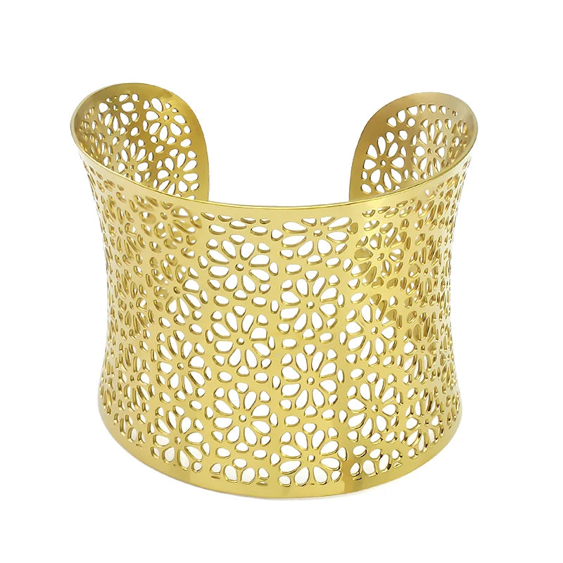 Wholesale Stainless Steel Bangles Big Cuff Gold 53mm Width Indian Jewelry Sliver Bracelet Hook Jewelry Accessories for Women