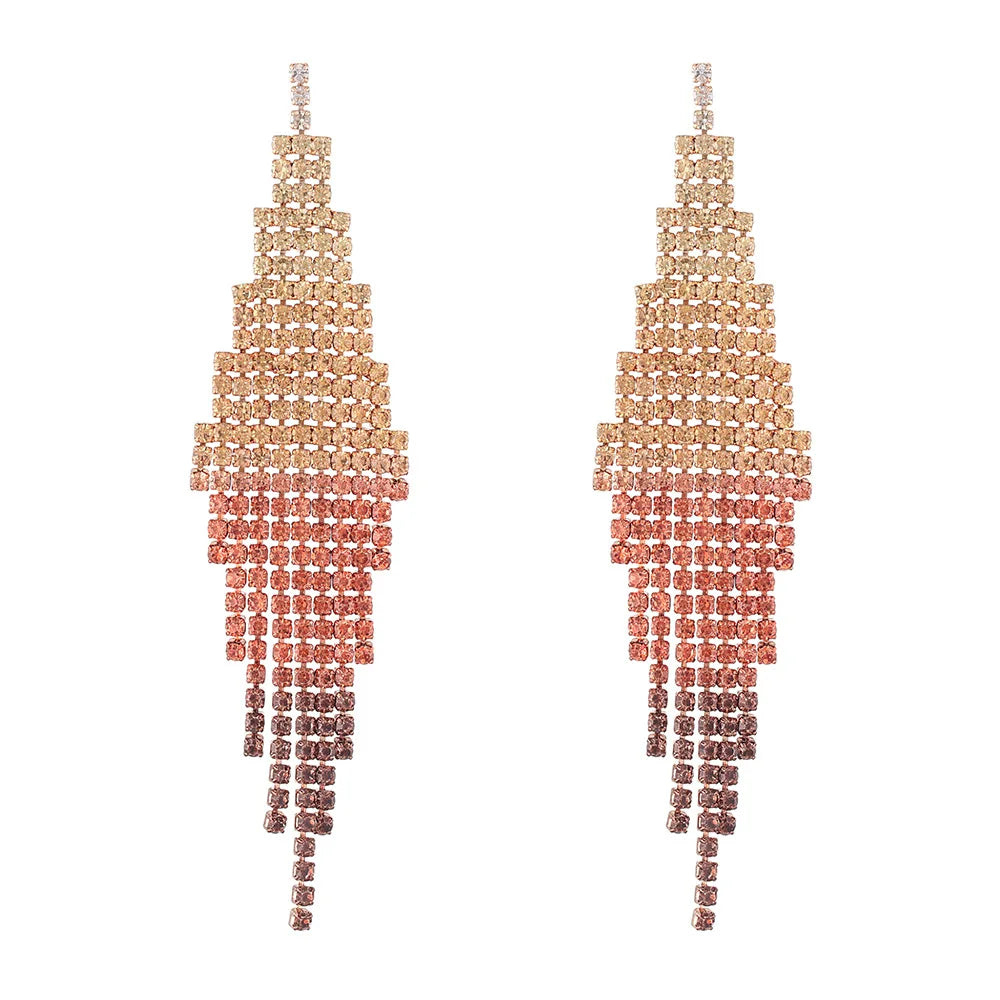 Wholesale Fashion Jewelry Earring Long Tassel Gradient Earrings Crystal Diamond Bridal Earrings for Women