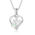 Hot Sale Heart Pendant Mom Letter Pink Opal Gemstone Rhodium Plated Non Fade 925 Sterling Silver Heart Pendant Necklaces