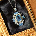 CAOSHI 925 Silver Plated New Women Jewelry Sea Blue Crystal Zircon Flower Pendant Necklace Trendy Necklace Chain Necklaces
