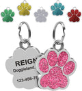 Paw Sparkly Shape Dog ID Tag Custom Laser Engraved Cute Bling Glitter Pet Name Tags MegaBDM