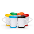 Customize Logo 11oz Bone China Plain White Hand Grip Mugs Sublimation Blank Coffee Tea Cup Silicone Cover Bottom Back School