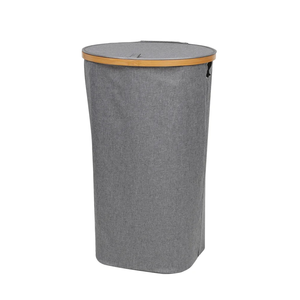 Storage Round Bamboo Dirty Clothes Wooden Folding Laundry Basket Collapsible With Handle and Lid