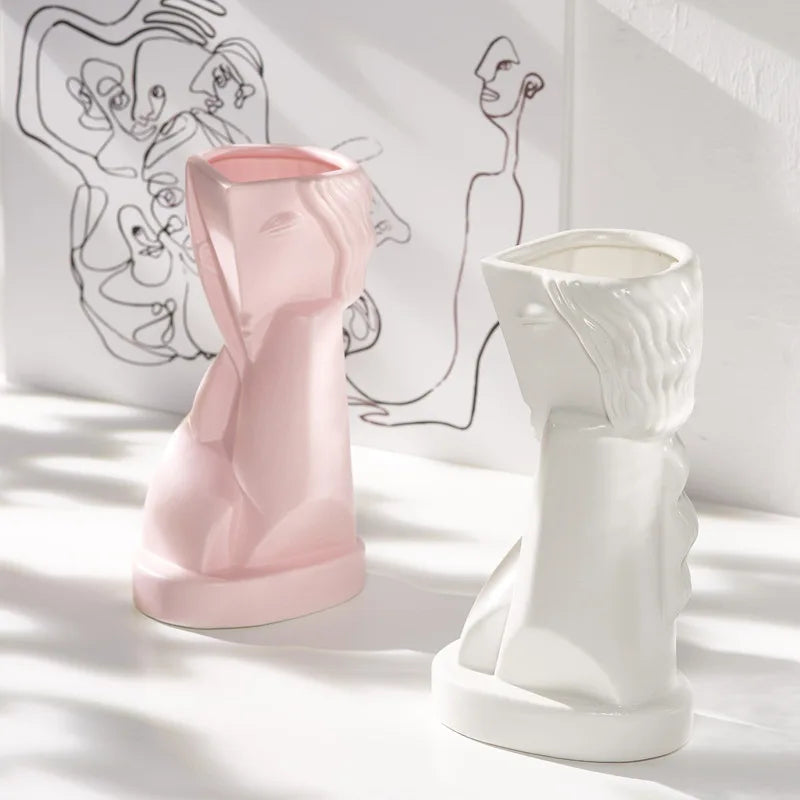 ZHUODI Nordic Contemporary Design Opaque Glaze Ceramic Flower Vase Creative Modern Body Shape Home Decor Art Decorative