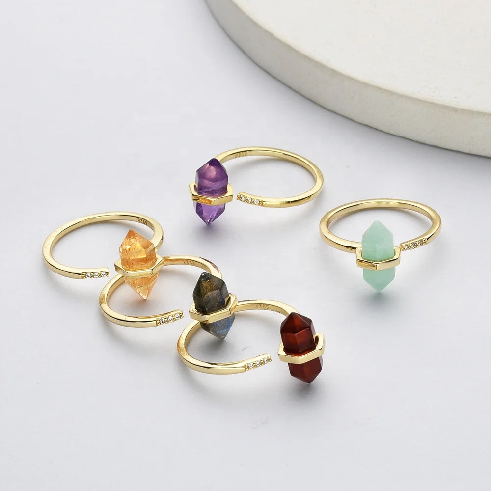 ZG0490 Gold Plated CZ Diamond Paved Rainbow Moonstone Real Birthstone Gemstone Jewellery Ring