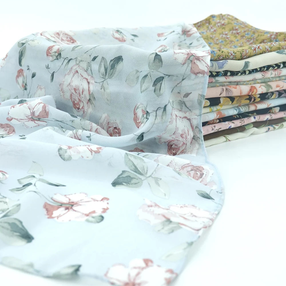 Factory Price Hot Polyester Flower Printed Chiffon Scarf Muslim Hijab Shawl High Quality All Season