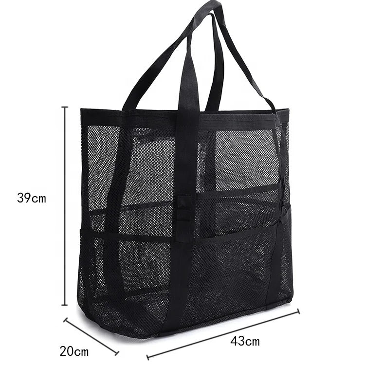Reinforced Handles Bathroom Shower Bag Beach Mesh Organizer Storage Over the Door Shower Head Hook