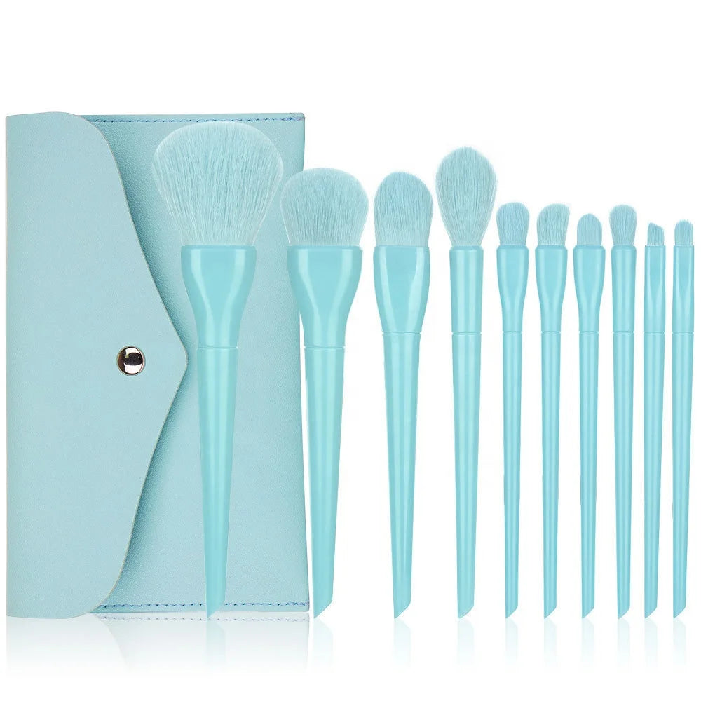 Custom Logo Private Label 10pcs Professional Premium Synthetic Hair Makeup Brushes Foundation Powder Makeup Brush Set