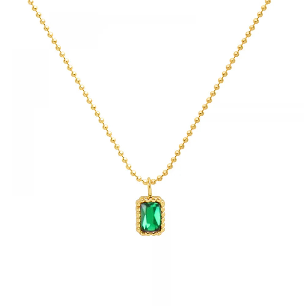 Fashion Women Cubic Zirconia 18K Gold Plated Square Emerald Green Zircon Necklace Vintage Jewelry