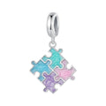 925 Sterling Silver Jigsaw Puzzle Pendant Colorful Charms for Women's DIY Bracelet & Necklace Fine Jewelry Accessories-SCC2695