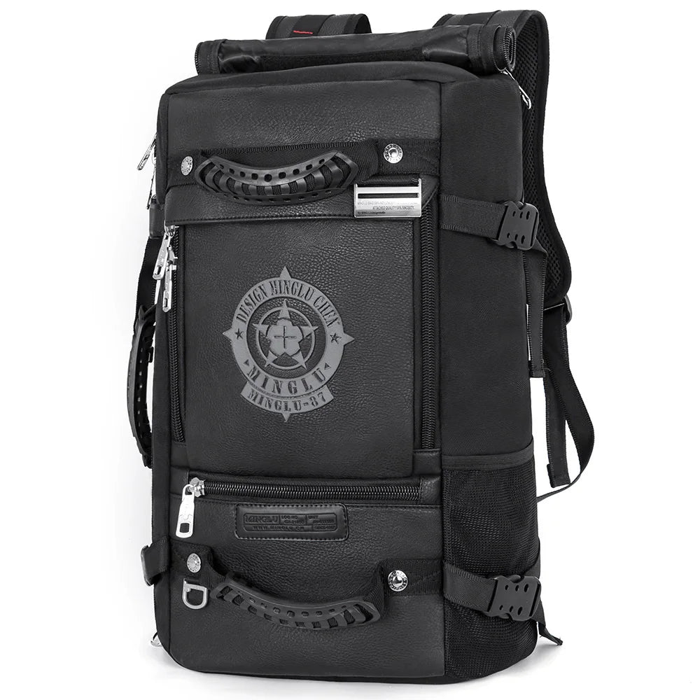 New Hot Sell Custom Hiking Climbing Waterproof Men Black PU Back Packs Travel Outdoor Laptop Backpack Bag Backpack