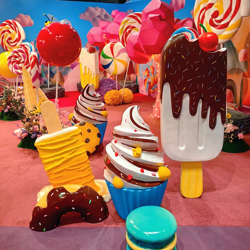 Big Candy Christmas Decorations Ice Cream Wall Prop Fiberglass Candy Statues Decor