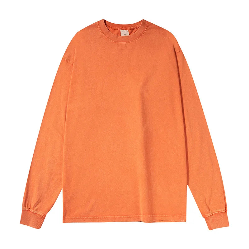 2026 New Autumn 260G Cotton Solid Breathable Eco-Friendly Oversized Long Sleeve Vintage Washed Ribbed Neck Retro Hoodies