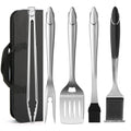 5-Piece Stainless Steel BBQ Tool Set with Silicone Handles for Backyard Barbecue & Outdoor Camping-Heat Resistant Easily Cleaned