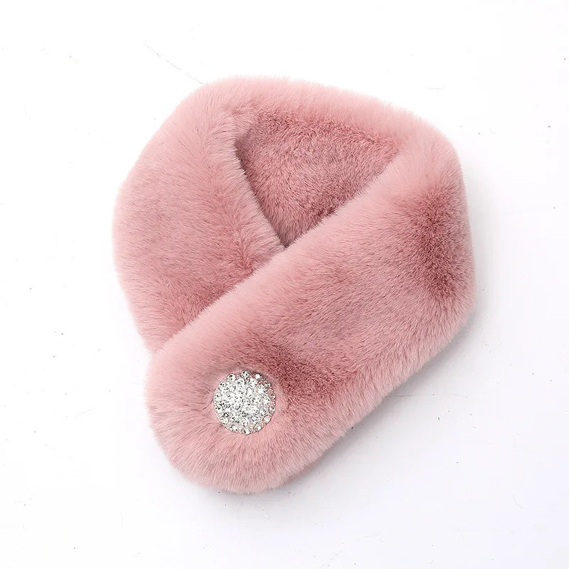 Jtfur 2023 Winter Warm Faux Rabbit Scarf Fur Women Faux Fur Scarf With Rhinestones