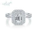 Silver 925 Original Brilliant Emerald Cut 1 Carat Diamond Test Past D Color Moissanite Two Circles Ring for Women Fine Jewelry