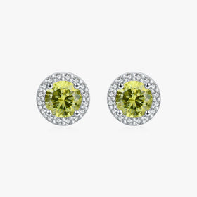 Classic Luxury Wedding Statement Fine Jewelry 925 Sterling Silver Round Brilliant Cut Green Zirconia Stud Earrings for Women