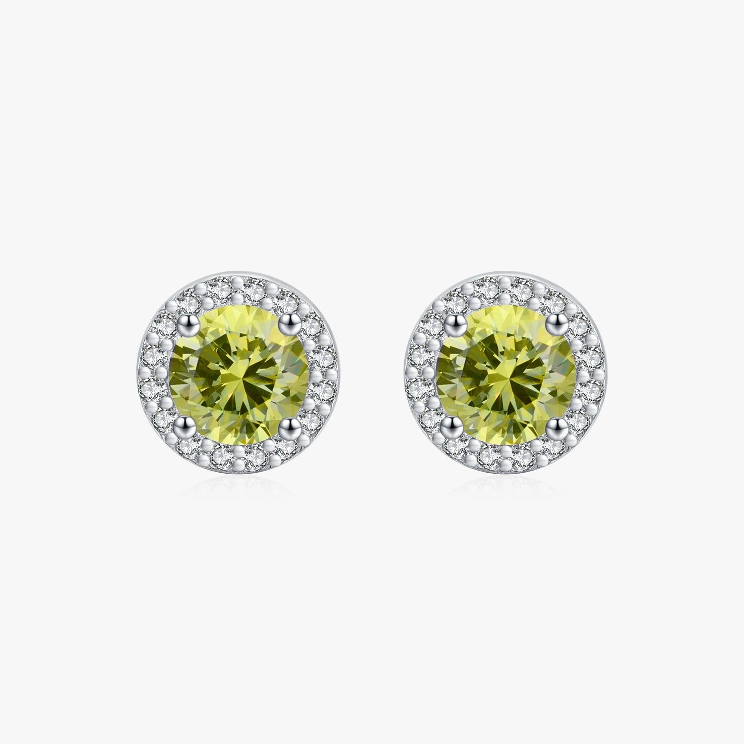 Classic Luxury Wedding Statement Fine Jewelry 925 Sterling Silver Round Brilliant Cut Green Zirconia Stud Earrings for Women