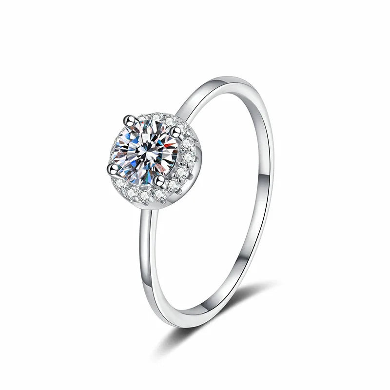 S925 Sterling Silver round Wedding Rings Moissanite Engagement Rings with Moissanshi Stone