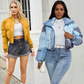 Womens Denim Puffer Jackets Padded Down Coat Ski Clothes Thicken Cropped Top Quilted Outwear Winter Outfits Parka Jacket