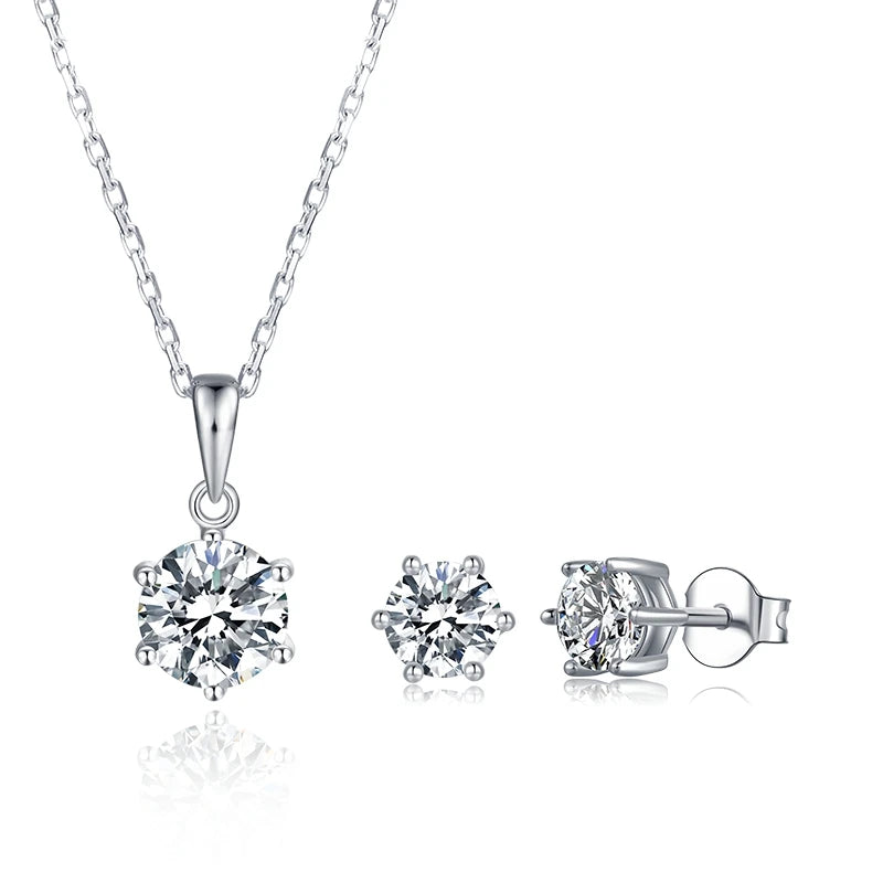 Moissanite Jewelry Set 925 Sterling Silver Moissanite Necklace and Earrings for Girl