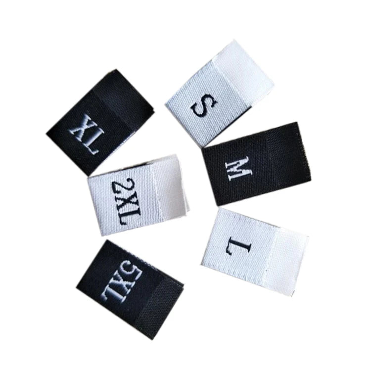 Custom Organic Cotton Woven Neck Size Labels for Garments Satin Fabric End Fold Size Labels for T-Shirts Easy Washing Care