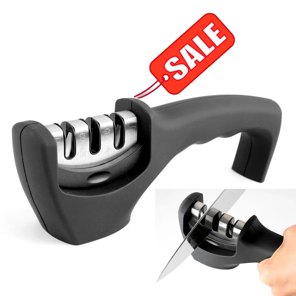 Knife Sharpener for Ceramic Steel Straight and Serrated Knives & Scissors - Diamond/Tungsten/Ceramic Sharpening Blades