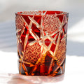Edo Kiriko Japanese Style 8oz Crystal Amber Glass Cup Tumbler Old Fashioned Black Diamond Cut Engraving for Vodka Whiskey