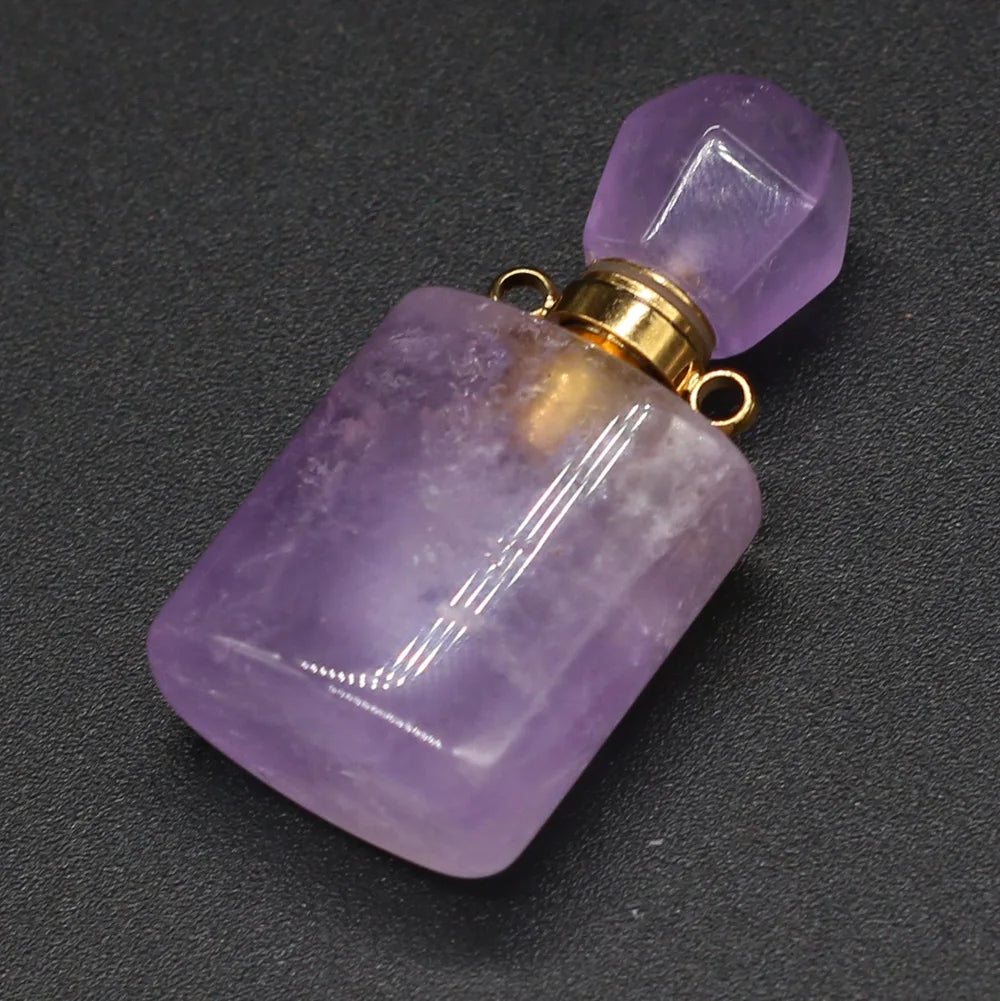 HZ Wholesale Crystal Pendant Amethyst Essential Oil Perfume Bottle Necklace Pendant