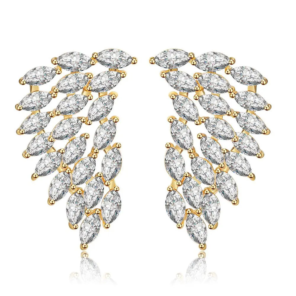 ZUOLA Trendy Gold Plated Custom Exquisite Wing Earrings 925 Silver Pole Micro Inset Zircon Ladies Ear Studs for Women