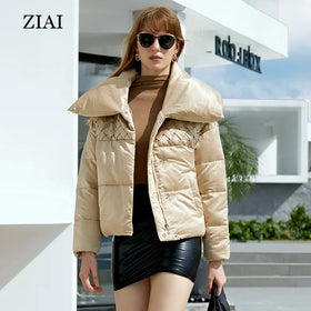 New Design Winter Short Jacket Weave Design Fashion Warm Jacket Fleece Filling Large Lapel Women Bubble Jacket