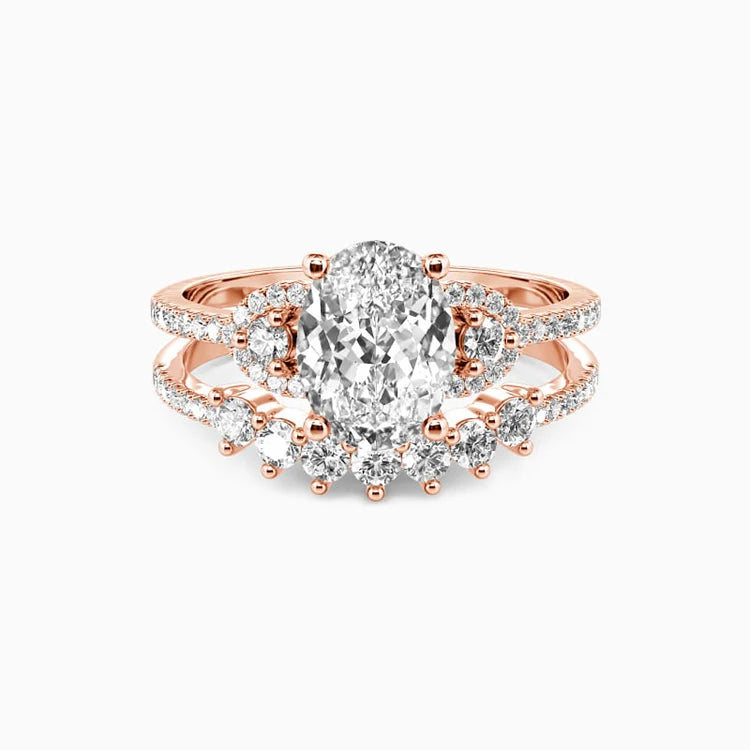 SGARIT Moissanite Jewelry Pass Diamond Tester Wedding Ring Set 14K Rose Gold 1.5CT Oval Cut Moissanite Diamond Ring Set